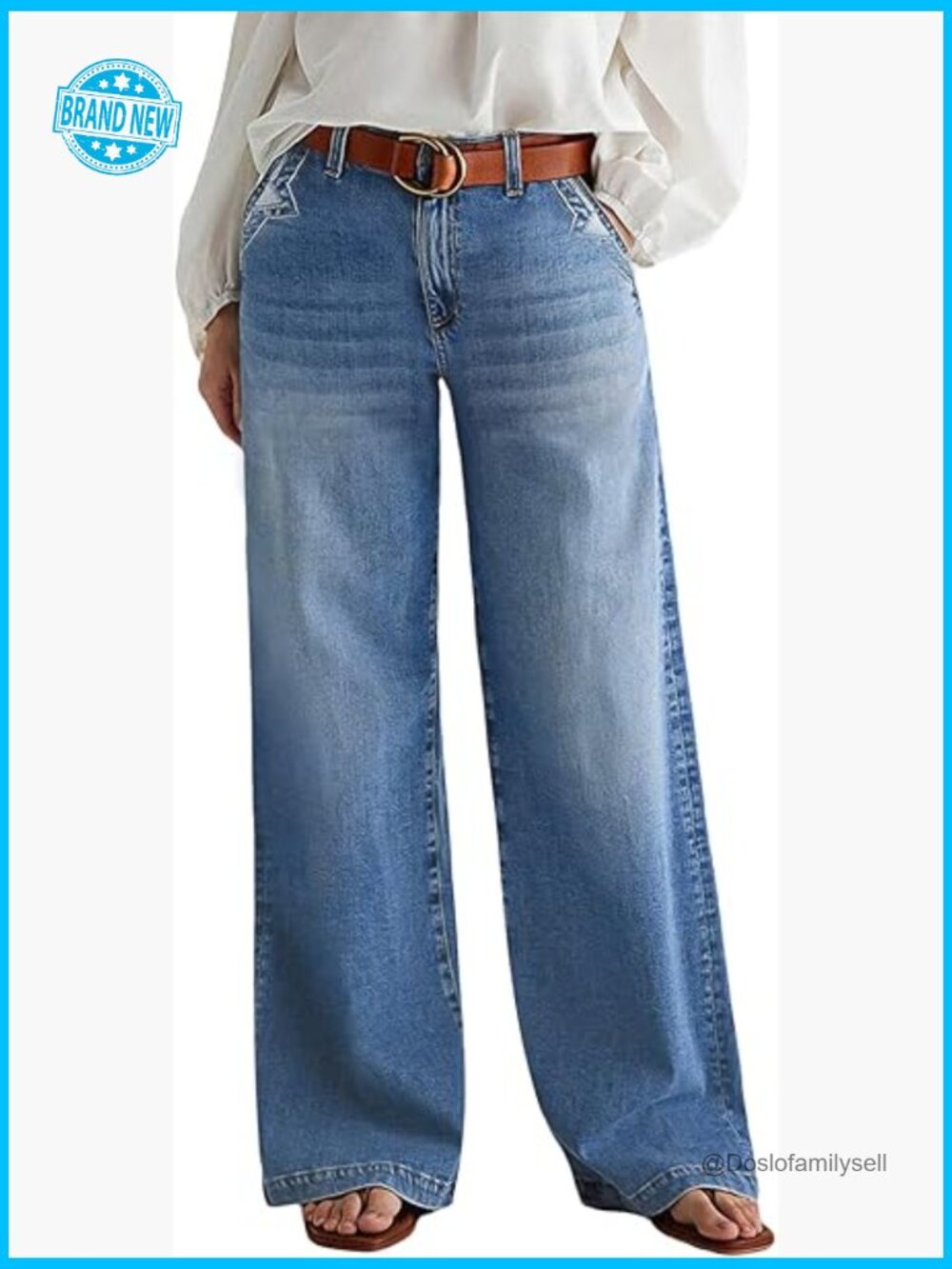Wide Leg Baggy Mid Rise Stitch Decor Denim Jeans Casual Trendy Streetwear